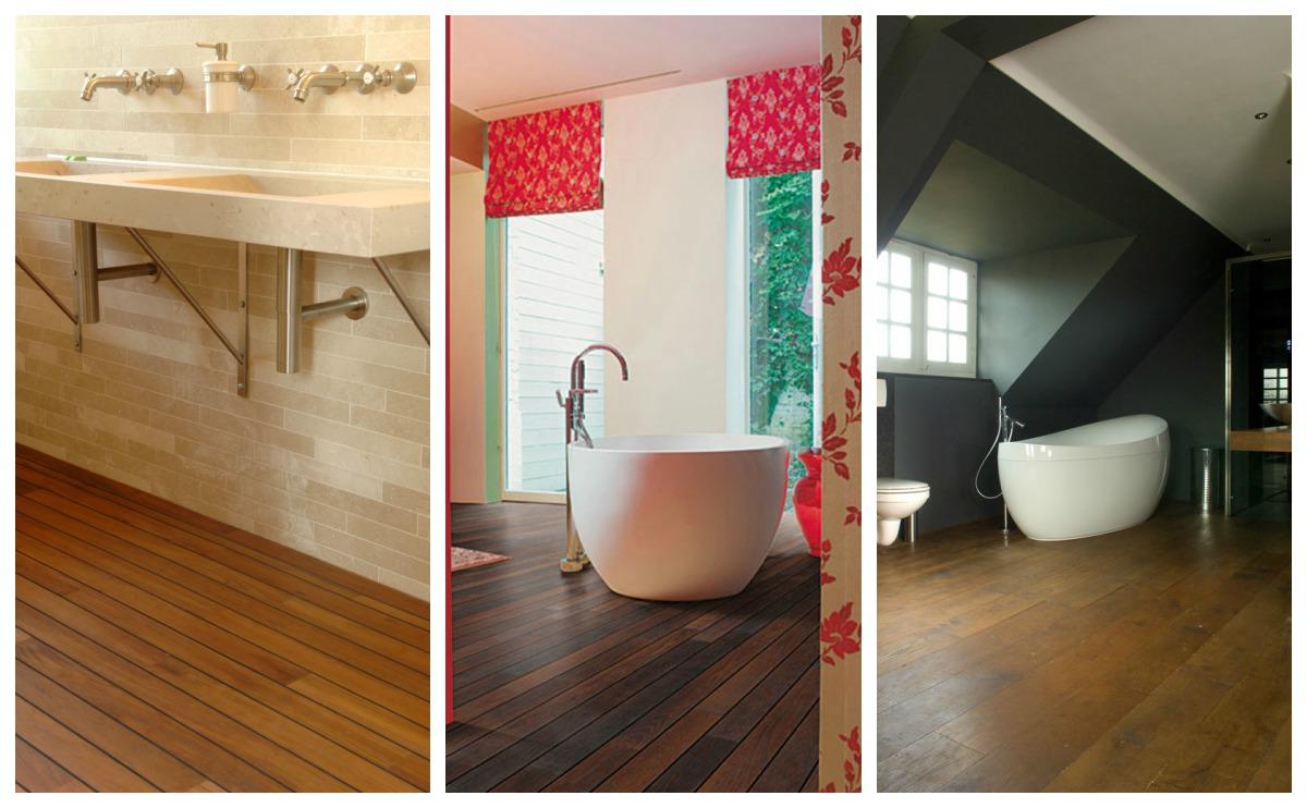 Houten vloer in de badkamer